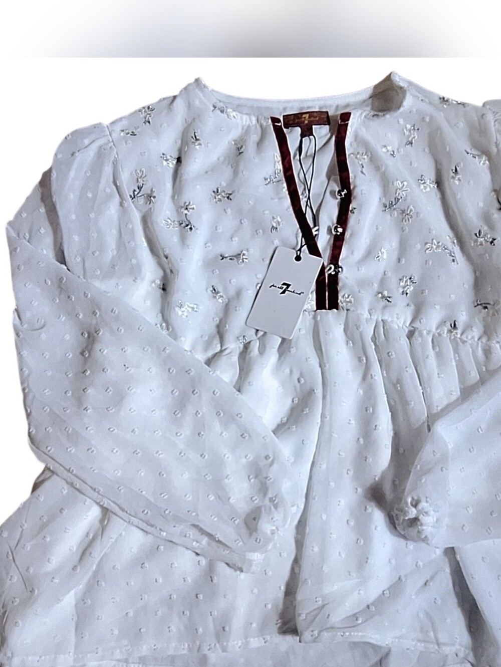 NWT 7 For All Mankind Top Girls L/M Boho Flowy Dot Embroidered Velvet Fairycore